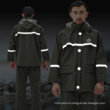 High quality outdoor 100% waterproof durable reflective safety rain jacket rain suit